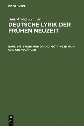 Kemper |  Sturm und Drang: Göttinger Hain und Grenzgänger | Buch |  Sack Fachmedien