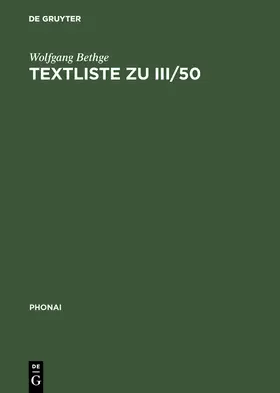 Bethge |  Textliste zu III/50 | Buch |  Sack Fachmedien