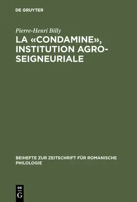 Billy |  La «condamine», institution agro-seigneuriale | Buch |  Sack Fachmedien