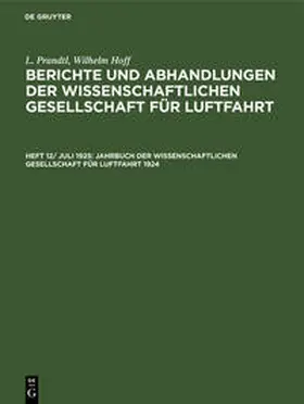  Jahrbuch der Wissenschaftlichen Gesellschaft für Luftfahrt 1924 | Buch |  Sack Fachmedien