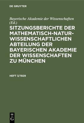  Sitzungsberichte der Mathematisch-Naturwissenschaftlichen Abteilung der Bayerischen Akademie der Wissenschaften zu München. Heft 3/1929 | eBook | Sack Fachmedien