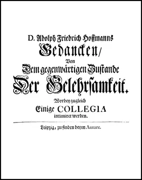 Hoffmann |  Gedancken über Christian Wolffens Logic (1729) | Buch |  Sack Fachmedien