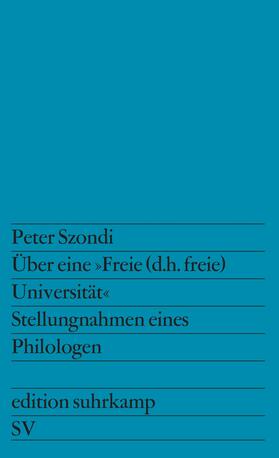 Szondi / Stierlin / Bollack |  Über eine »Freie (d.h. freie) Universität« | Buch |  Sack Fachmedien