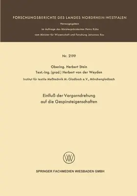 Stein |  Einfluß der Vorgarndrehung auf die Gespinsteigenschaften | Buch |  Sack Fachmedien