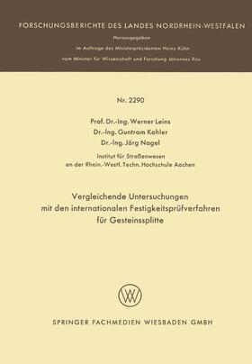 Leins |  Vergleichende Untersuchungen mit den internationalen Festigkeitsprüfverfahren für Gesteinssplitte | Buch |  Sack Fachmedien