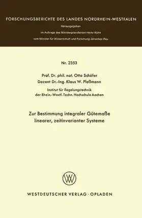 Schäfer | Zur Bestimmung integraler Gütemaße linearer, zeitinvarianter Systeme | Buch | 978-3-531-02353-3 | sack.de