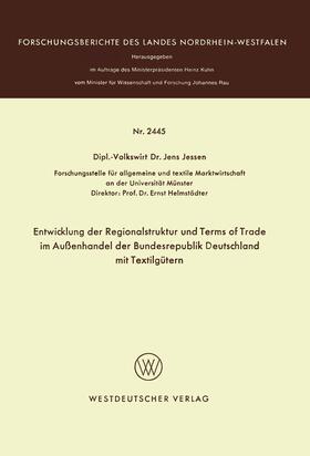 Jessen |  Jessen, J: Entwicklung der Regionalstruktur und Terms of Tra | Buch |  Sack Fachmedien