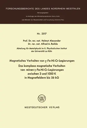 Alexander |  Magnetisches Verhalten von ¿-Fe-Ni-Cr-Legierungen | Buch |  Sack Fachmedien