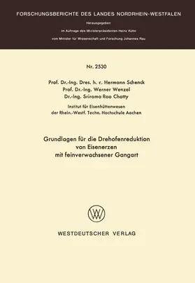 Schenck |  Grundlagen für die Drehofenreduktion von Eisenerzen mit feinverwachsener Gangart | Buch |  Sack Fachmedien