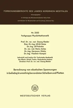 Rieder |  Berechnung von elastischen Spannungen in beliebig krummlinig berandeten Scheiben und Platten | Buch |  Sack Fachmedien