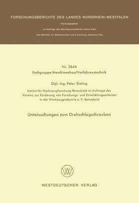 Sieling |  Untersuchungen zum Drehschlagschrauben | Buch |  Sack Fachmedien