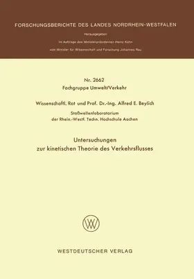 Beylich |  Untersuchungen zur kinetischen Theorie des Verkehrsflusses | Buch |  Sack Fachmedien