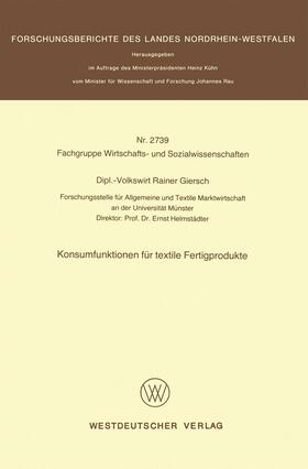 Giersch |  Konsumfunktionen für textile Fertigprodukte | Buch |  Sack Fachmedien