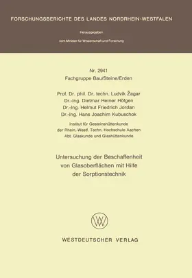 Žagar |  Untersuchung der Beschaffenheit von Glasoberflächen mit Hilfe der Sorptionstechnik | Buch |  Sack Fachmedien