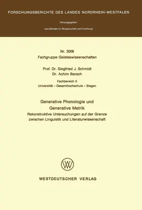 Schmidt |  Generative Phonologie und Generative Metrik | Buch |  Sack Fachmedien