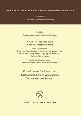 Hahn |  Kristallchemie, Strukturen und Phasenumwandlungen von Silikaten, Germanaten und Boraten | Buch |  Sack Fachmedien