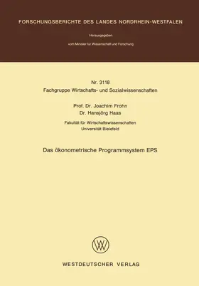 Frohn |  Das ökonometrische Programmsystem EPS | Buch |  Sack Fachmedien