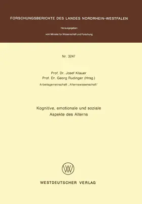 Rudinger / Klauer |  Kognitive, emotionale und soziale Aspekte des Alterns | Buch |  Sack Fachmedien