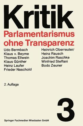 Steffani |  Parlamentarismus ohne Transparenz | Buch |  Sack Fachmedien