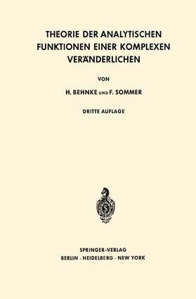 Sommer / Behnke | Theorie der Analytischen Funktionen Einer Komplexen Veränderlichen | Buch | 978-3-540-07768-8 | sack.de