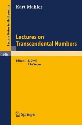 Mahler / Divis / LeVeque |  Lectures on Transcendental Numbers | Buch |  Sack Fachmedien