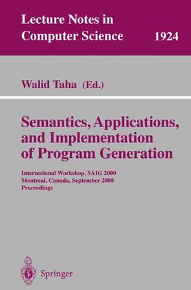 Taha |  Semantics, Applications, and Implementation of Program Generation | Buch |  Sack Fachmedien