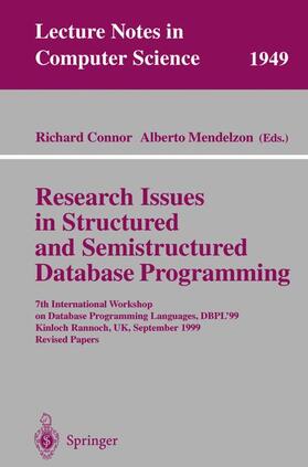 Mendelzon / Connor |  Research Issues in Structured and Semistructured Database Programming | Buch |  Sack Fachmedien