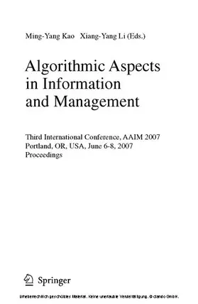 Kao / Li |  Algorithmic Aspects in Information and Management | eBook | Sack Fachmedien