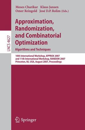 Charikar / Rolim / Jansen |  Approximation, Randomization, and Combinatorial Optimization. Algorithms and Techniques | Buch |  Sack Fachmedien