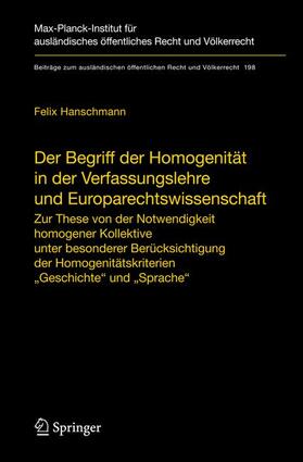 Hanschmann |  Der Begriff der Homogenität in der Verfassungslehre und Europarechtswissenschaft | Buch |  Sack Fachmedien