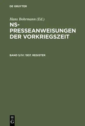 Bohrmann / Toepser-Ziegert |  1937. Register | Buch |  Sack Fachmedien