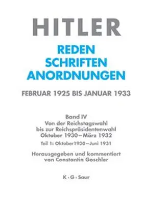 Goschler |  Oktober 1930 - Juni 1931 | Buch |  Sack Fachmedien