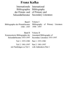 Caputo-Mayr / Herz |  Franz Kafka. Internationale Bibliographie der Primär- und Sekundärliteratur / International Bibliography of Primary and Secondary Literature. Band 1+2 | eBook | Sack Fachmedien