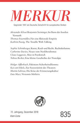 Demand |  MERKUR Gegründet 1947 als Deutsche Zeitschrift für europäisches Denken - Nr. 835, Heft Dezember 2018 | Buch |  Sack Fachmedien