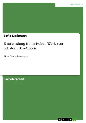 Doßmann |  Entfremdung im lyrischen Werk von Schalom Ben-Chorin | eBook | Sack Fachmedien