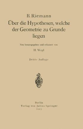 Riemann |  Über die Hypothesen, welche der Geometrie zu Grunde liegen | Buch |  Sack Fachmedien