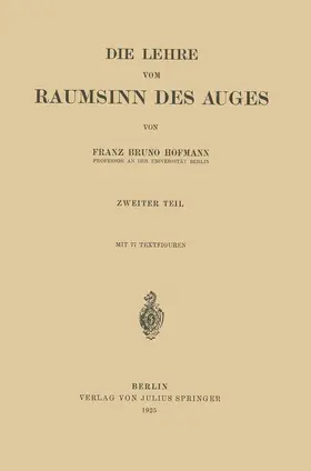 Hofmann |  Die Lehre vom Raumsinn des Auges | Buch |  Sack Fachmedien