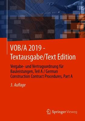 Springer Fachmedien Wiesbaden GmbH / Springer Fachmedien Wiesbaden |  VOB/A 2019 - Textausgabe/Text Edition | Buch |  Sack Fachmedien