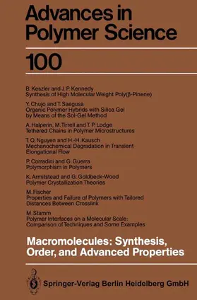  Macromolecules: Synthesis, Order and Advanced Properties | Buch |  Sack Fachmedien