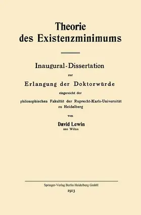 Lewin |  Theorie des Existenzminimums | Buch |  Sack Fachmedien