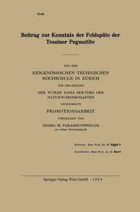 Paraskevopoulos |  Beitrag zur Kenntnis der Feldspäte der Tessiner Pegmatite | Buch |  Sack Fachmedien