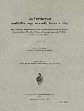 Wehrle |  Das Veterinärwesen einschließlich einiger verwandter Gebiete in Italien | Buch |  Sack Fachmedien