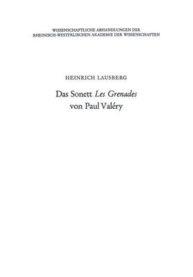 Lausberg |  Lausberg, H: Sonett Les Grenades von Paul Valéry | Buch |  Sack Fachmedien