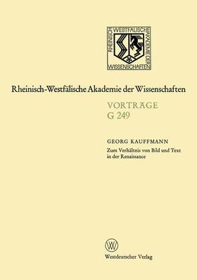 Kauffmann |  Kauffmann, G: Zum Verhältnis von Bild und Text in der Renais | Buch |  Sack Fachmedien