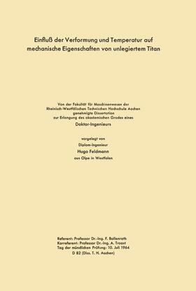 Bollenrath |  Einfluß der Verformung und Temperatur auf mechanische Eigenschaften von unlegiertem Titan | Buch |  Sack Fachmedien