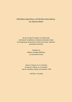 Schwiete |  Hydrothermalsynthese und Strukturuntersuchung von Montmorillonit | Buch |  Sack Fachmedien