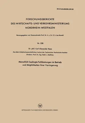 Roos |  Menschlich bedingte Fehlleistungen im Betrieb und Möglichkeiten ihrer Verringerung | Buch |  Sack Fachmedien