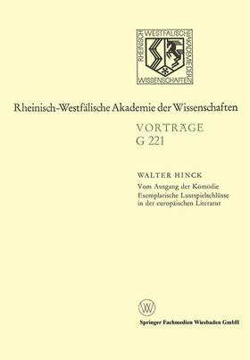Hinck |  Hinck, W: Vom Ausgang der Komödie Exemplarische Lustspielsch | Buch |  Sack Fachmedien