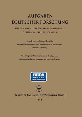 Arnold / Brandt |  Aufgaben Deutscher Forschung | Buch |  Sack Fachmedien