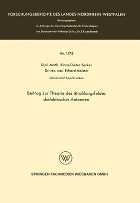 Becker |  Beitrag zur Theorie des Strahlungsfeldes dielektrischer Antennen | Buch |  Sack Fachmedien